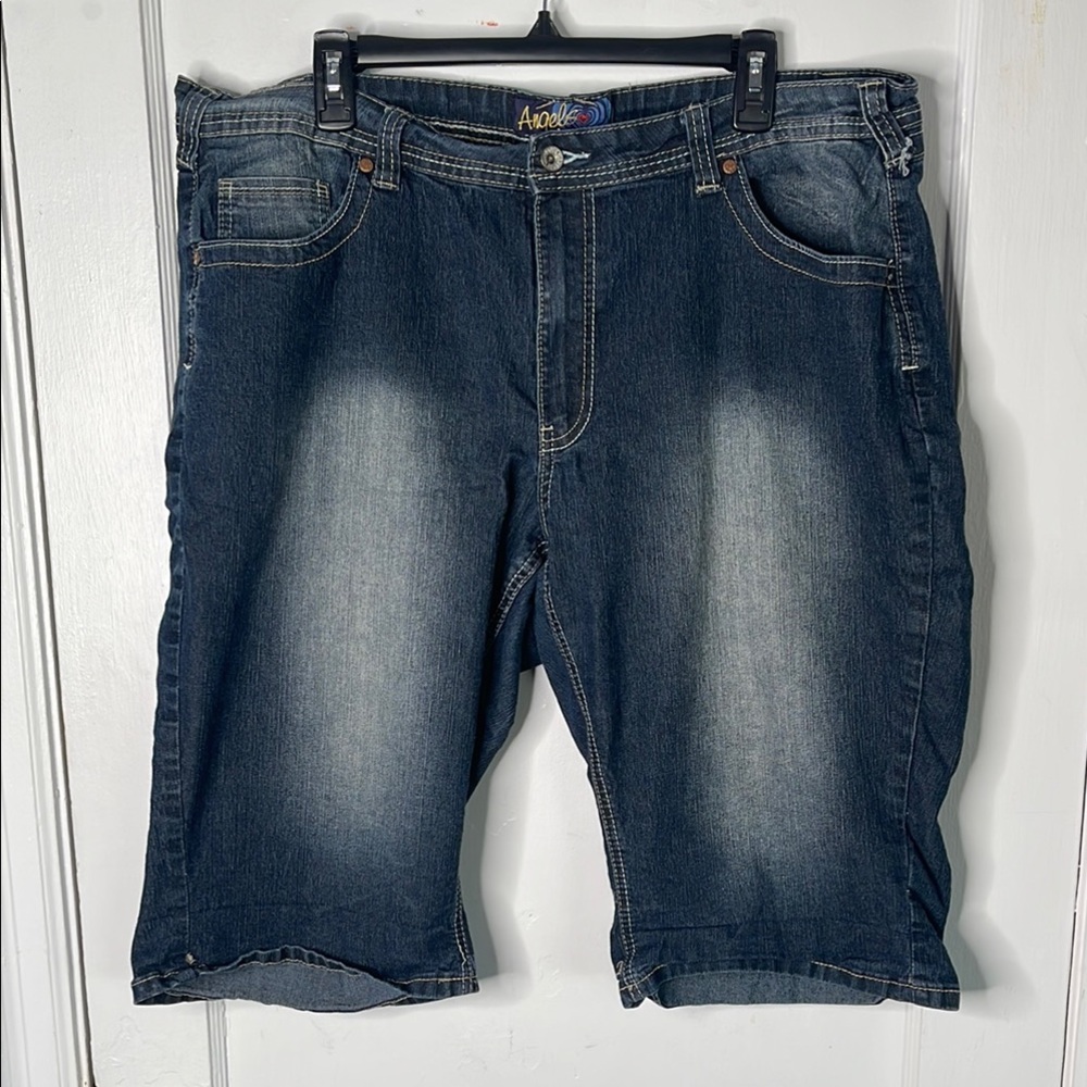Angels 22 Blue Jean Shorts Denim Bermuda Longer Length Inseam Plus Size Stretch
